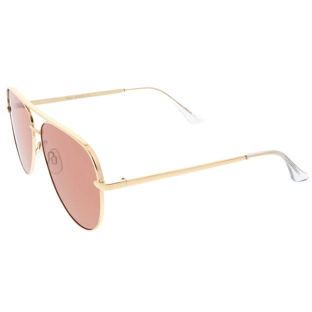 Premium Oversize Metal Aviator glasses With Colored Flat Lens And Crossbar 60mm