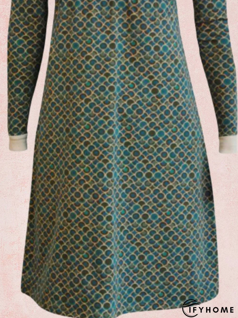 Green Long Sleeve Geometric Knitting Dress | IFYHOME