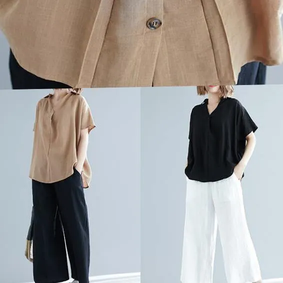 Women v neck Button Down linen shirts women Plus Size Gifts khaki tunic blouses Summer
