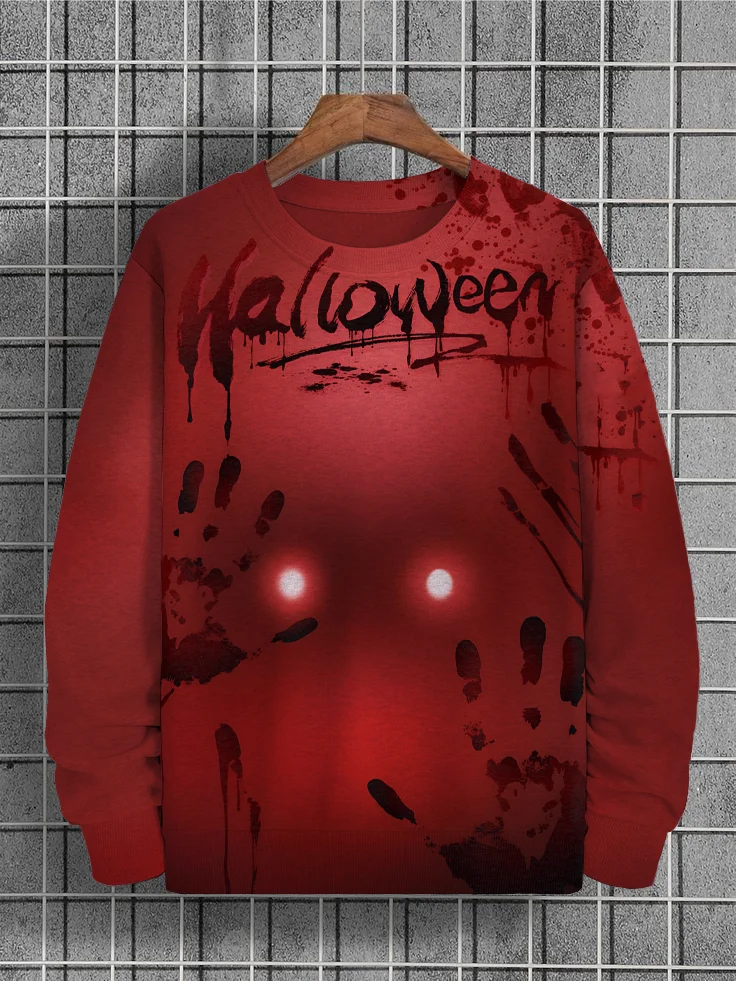 Men's Horror Bloody Hands Halloween Print Casual Sweatshirt