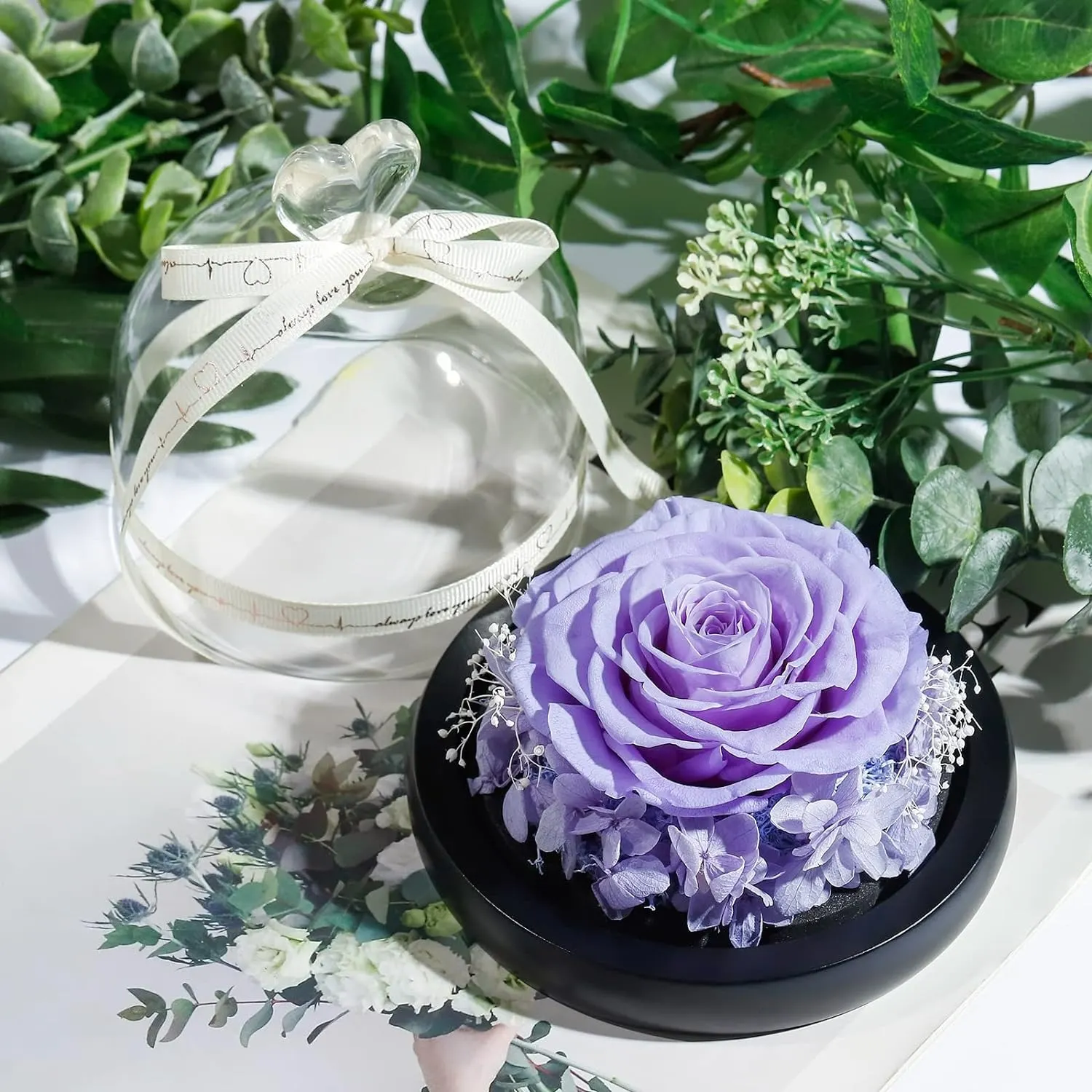Tegooe DuHouse Forever Roses Preserved Real Flowers in Glass Dome Eternal Flower Gift for Her Valentines Day Anniversary B...