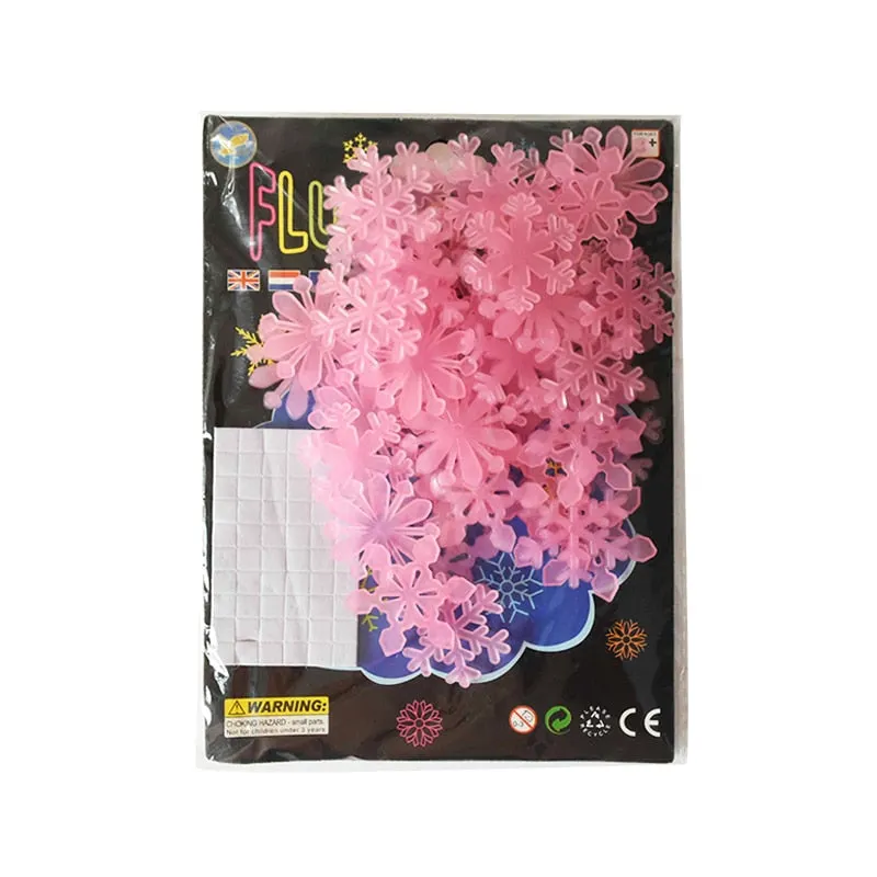 50pcs 3D Snowflake Luminous Wall Sticker Fluorescent Glow In The Dark Wall Decor for Home Kids Room Bedroom Christmas Decor