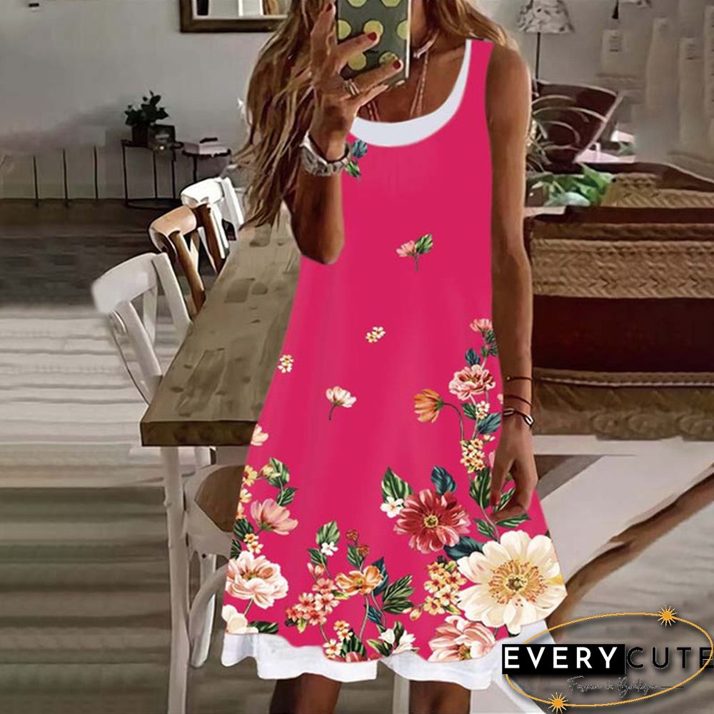 Women's Dress Summer New Fashion Women's Flowers Fake Two Pieces Printed Sleeveless Casual Soft and Comfortable Plus Size Dress S-5XL