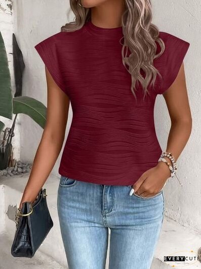 Mock Neck Cap Sleeve T-Shirt