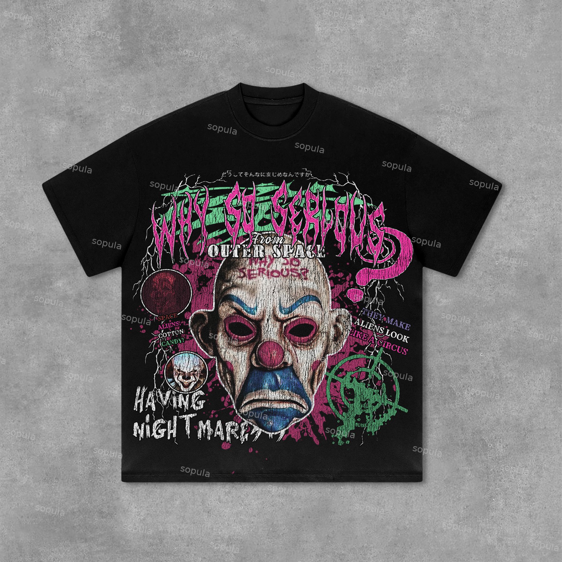 Sopula Dark Fear Joker Broken Print Graphic Cotton T-Shirt