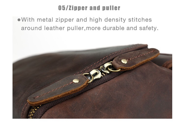 Zipper Display of Woosir Genuine Leather 15.6" Laptop Backpack