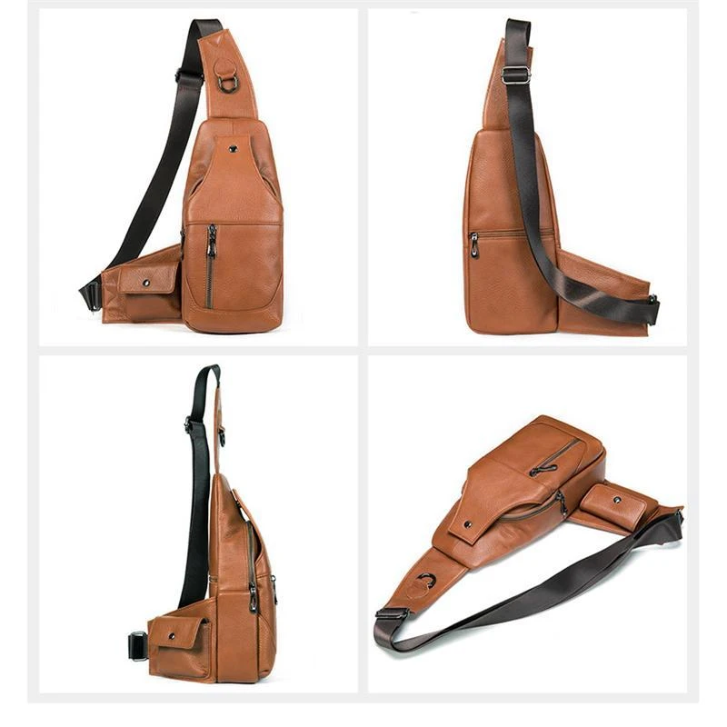 Mens Casual Multipurpose Vintage Large Capacity Leather Chest Packs