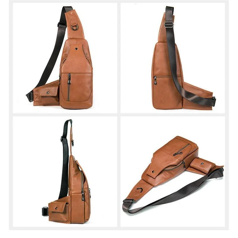 Mens Casual Multipurpose Vintage Large Capacity Leather Chest Packs