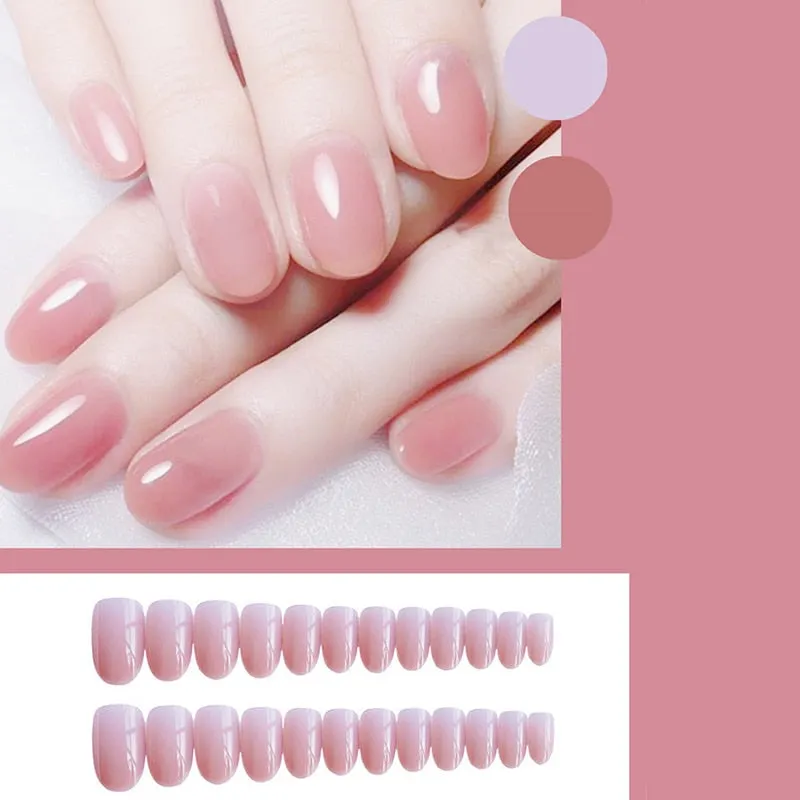 24pcs/Set Gorgeous Wine Red False Nails With Glue Middle Long Round Head Full Nail Tips Finished Fake Nail artificial nails-Nail Inspo
