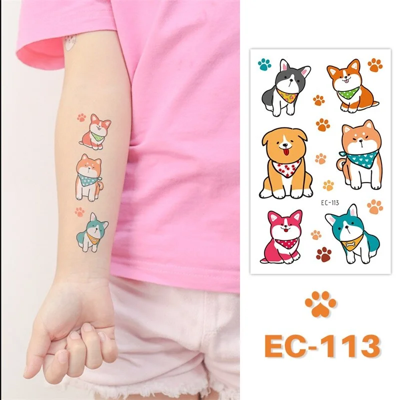 24 kinds Cute Cartoon Tattoo Stickers For Children faux tatouage temporaire Disposable Cat Dog Pets Temporary Waterproof