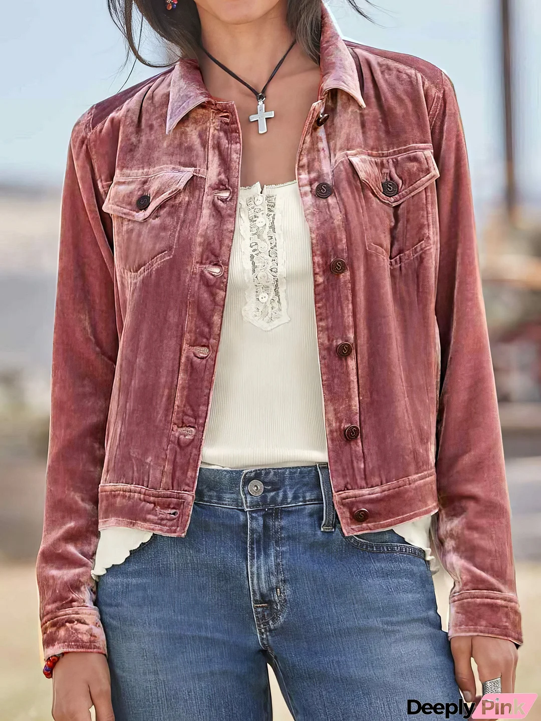 Gold Velvet Button Pocket Cargo Jacket