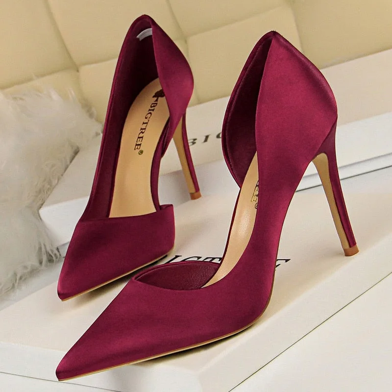 BIGTREE Shoes New Wine Red Green Blue Black Women Pumps Silk High Heels Fashion Office Shoes Female Stiletto Heels Party Shoes