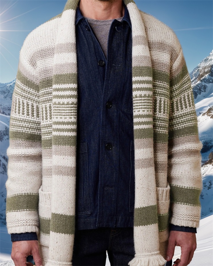 Men's Striped Jacquard Cardigan Sweater