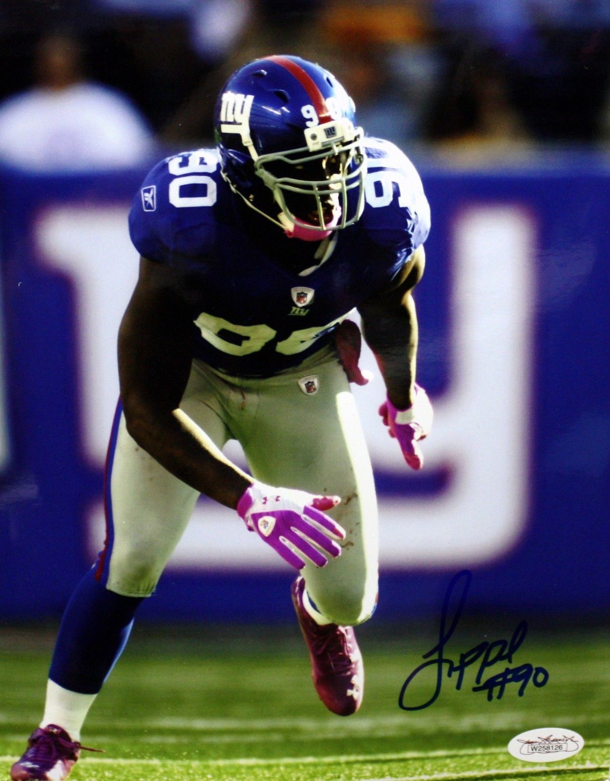 Jason Pierre Paul Autographed 8x10 Front View Running Photo Poster painting- JSA Authenticated