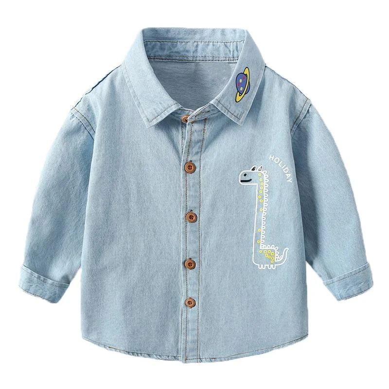 Mudkingdom Boys Denim Shirts Cute Cartoon Animal Pattern Fashion Boys Clothes