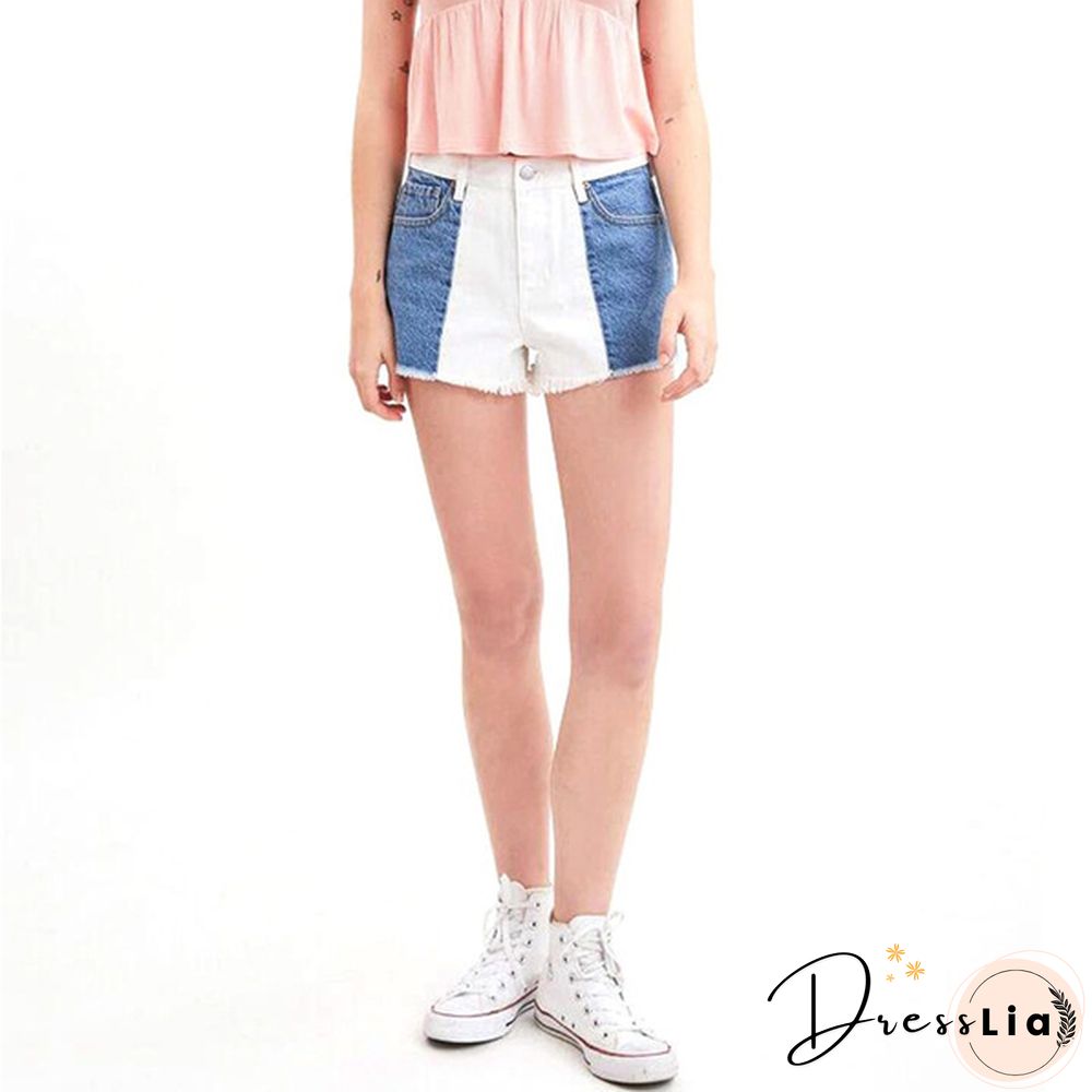 Women Stitched High Stretch Mid Waist Denim Shorts