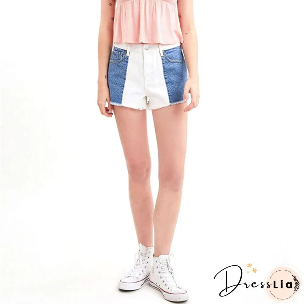 Women Stitched High Stretch Mid Waist Denim Shorts