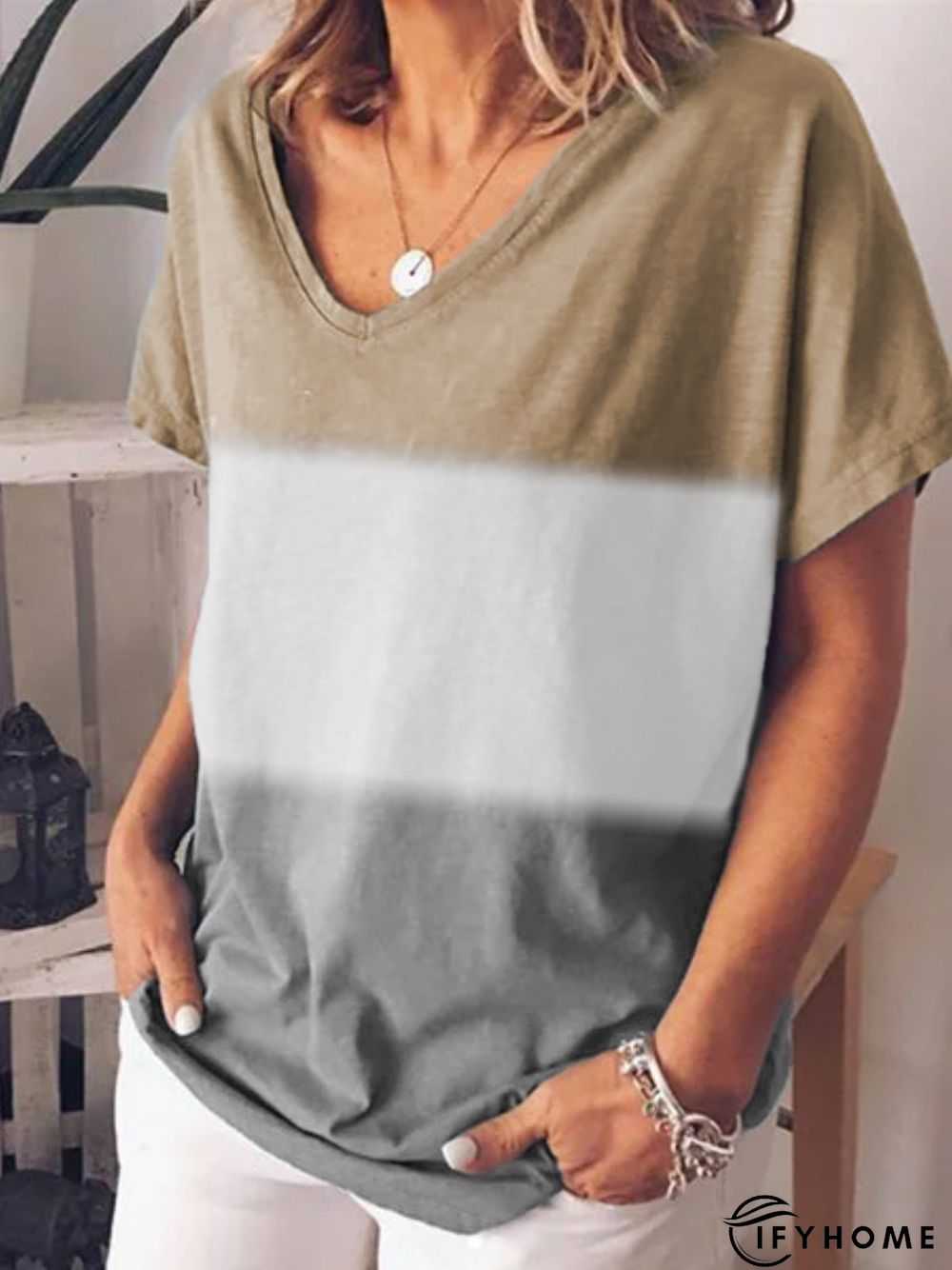 Tie Dye V-Neck Short Women Tunic T-Shirt | IFYHOME