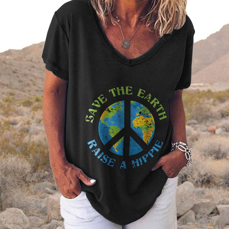 Save The Earth Raise A Hippie Printed T-shirt