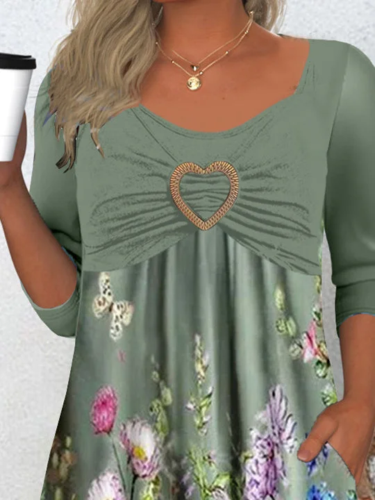 Women's Long Sleeve Scoop Neck Graphic Lace Tops