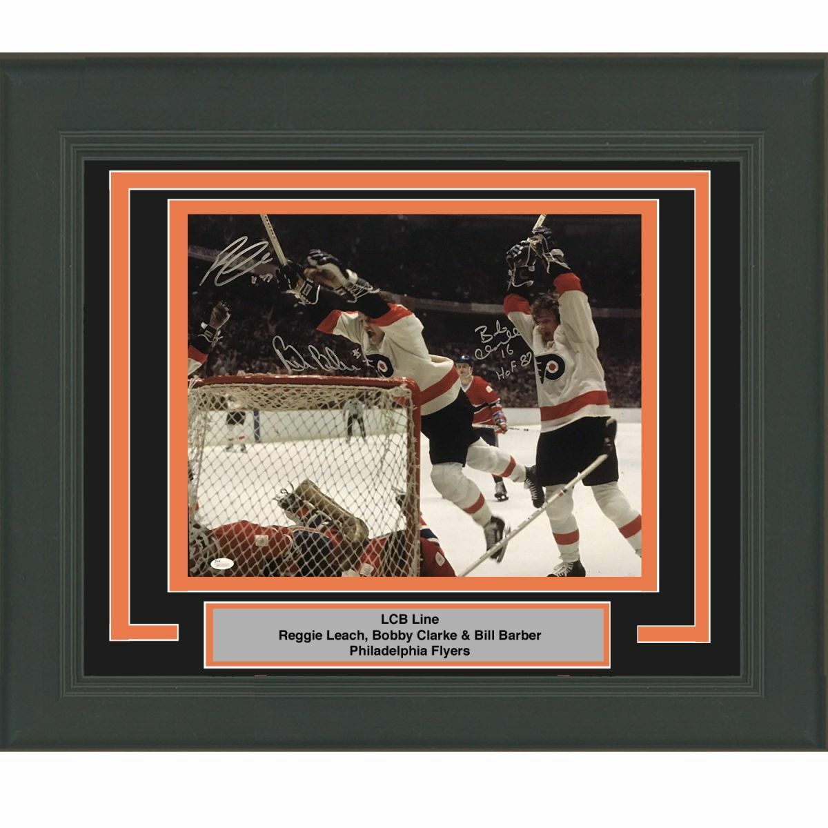 FRAMED Autographed/Signed LCB LINE Leach Bobby Clarke Barber 16x20 Photo Poster painting JSA COA