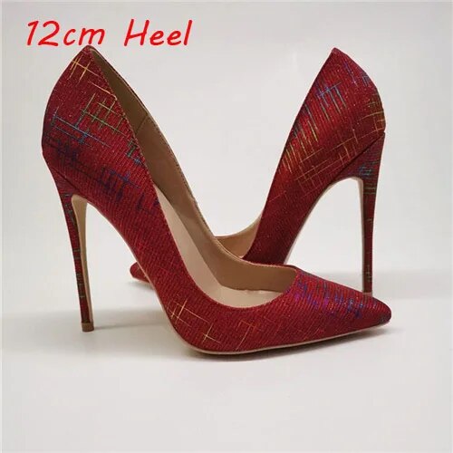 VCshoes Red Pointed Toe High-heeled Exquisite Shoes 12cm High Heel Ladies Party Shoes BM010