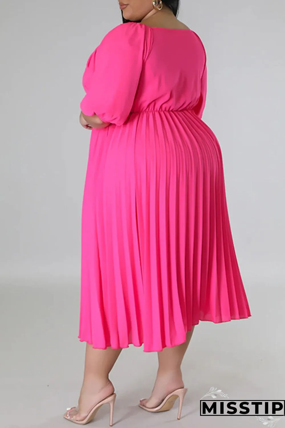 White Casual Solid Patchwork Fold V Neck Straight Plus Size Dresses
