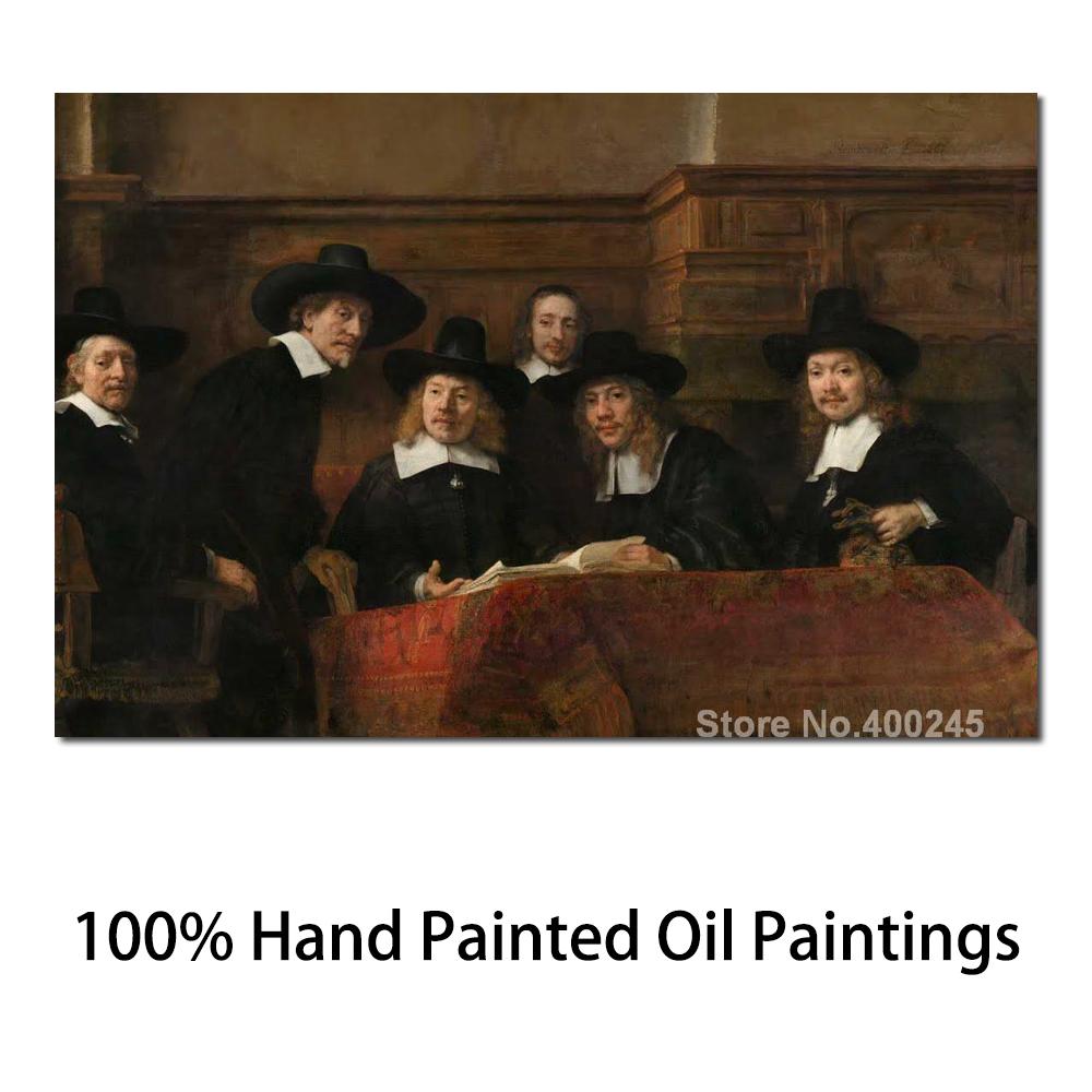 Cotton Tshirt Family Portrait Paintings Rembrandt Van Rijn'S Syndics of The Drapers Guild Wall Art High Quality Hand Painted t -shirt Tee