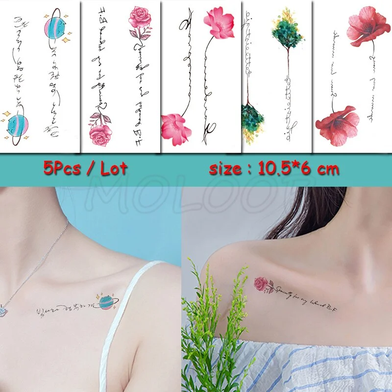 5 Pcs Temporary Tattoo Sticker Tree Bird Moon Sun Forest Waterproof Fake Tatto Water Transfer Tatoo Art for Kid Girl Woman Man