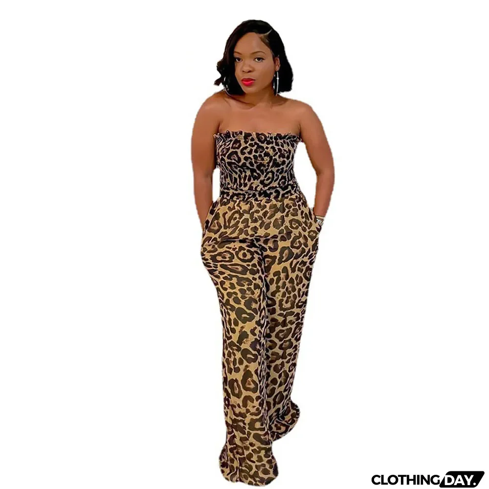 Leopard-print Patchwork wide-leg jumpsuit