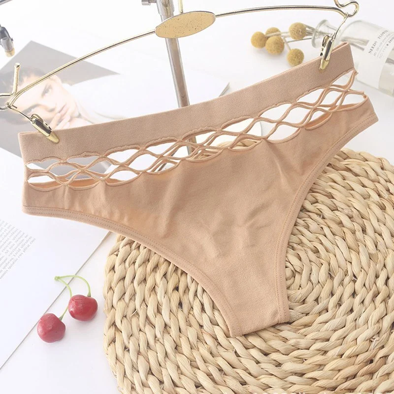 Women's sexy hollow underwear temptation mid-waist panties embroidery thong transparent hollow underwear women