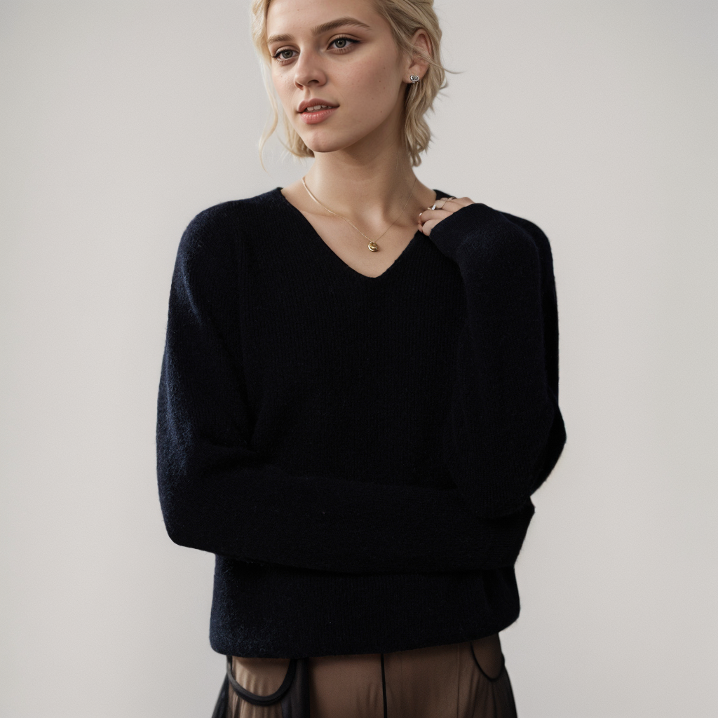 Cashmere Pullover Women's Warm and Loose V-neck REAL SILK LIFE