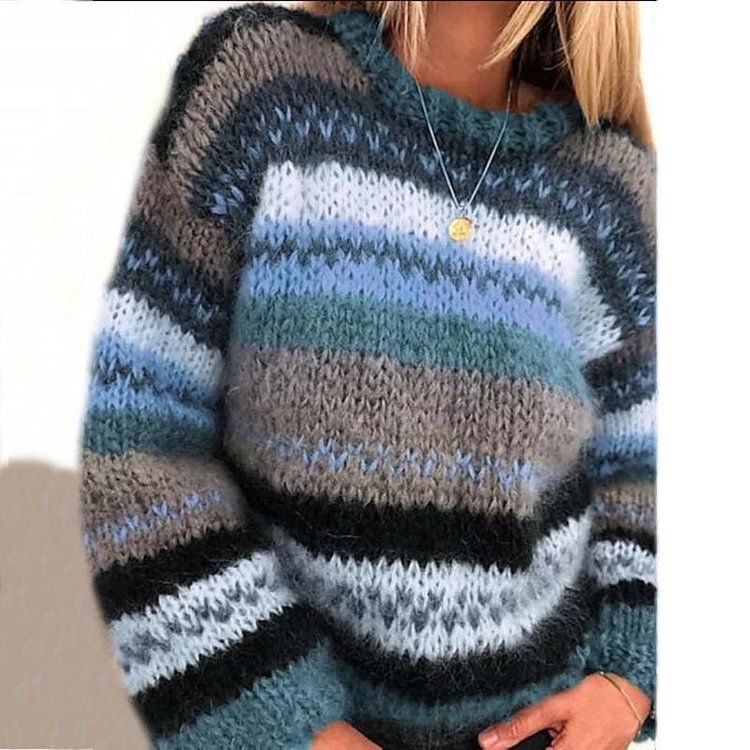 Women's Vintage Rainbow Jacquard Long Sleeve Sweater