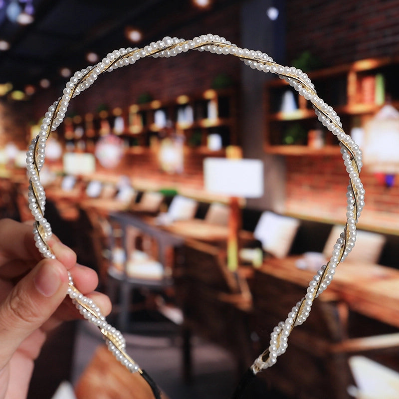 Women’s Fashion Waves Alloy Inlay Artificial Pearls Headwear