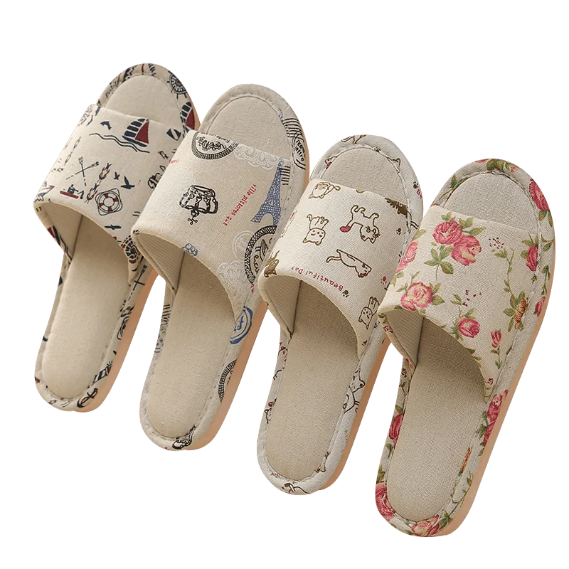 Women Casual Floral Indoor Home Slippers Flower Soft Slippers Spring Autumn Flip Flops Female Linen Slides Slippers home sandals