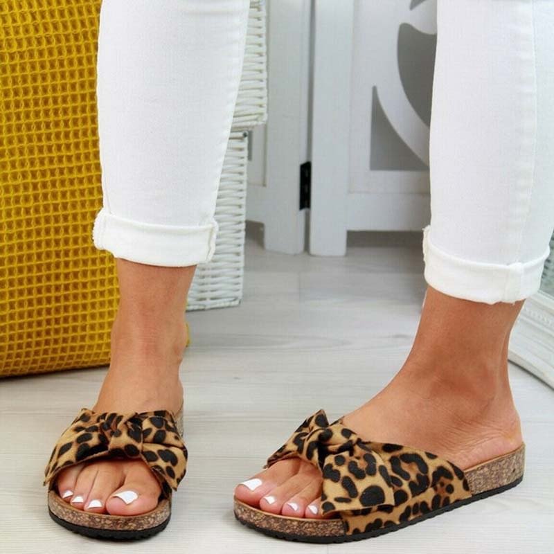 Women's Sandals 2021 Summer Platform Retro Sandals Woman  Fashion Bow Leopard Beach Slippers Women Plus Size 43