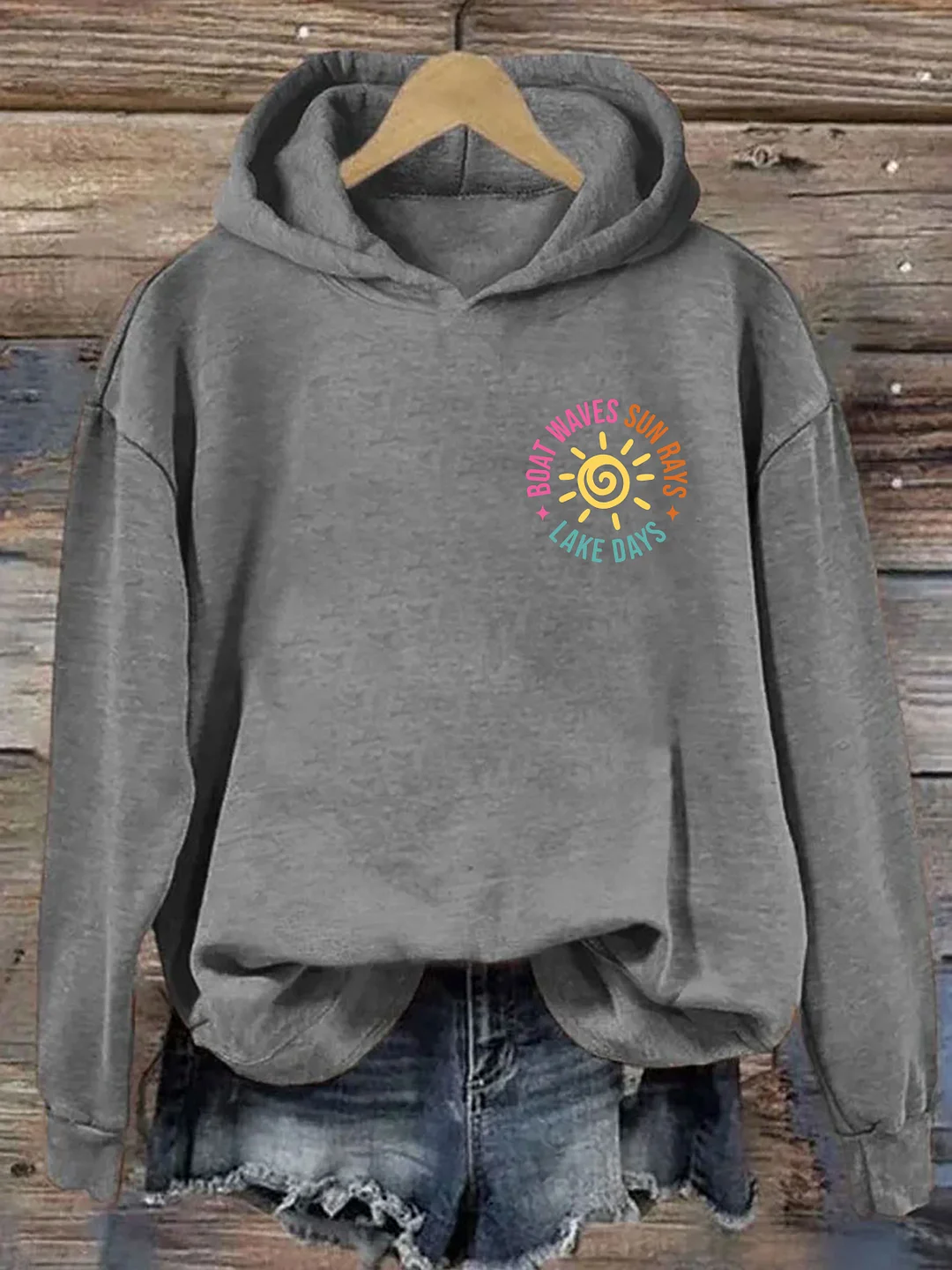 Boat Waves Sun Rays Lake Days Hoodie