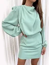 Urban Round-Neck Long Sleeve Ruffled Simple Mini Dress