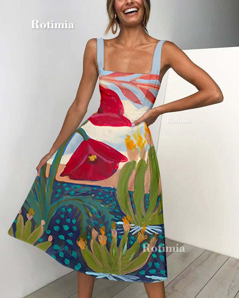 Botanical Garden Print Sling Dress