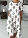 Floral-Print Short Sleeves Round-Neck Loose Mini Dress