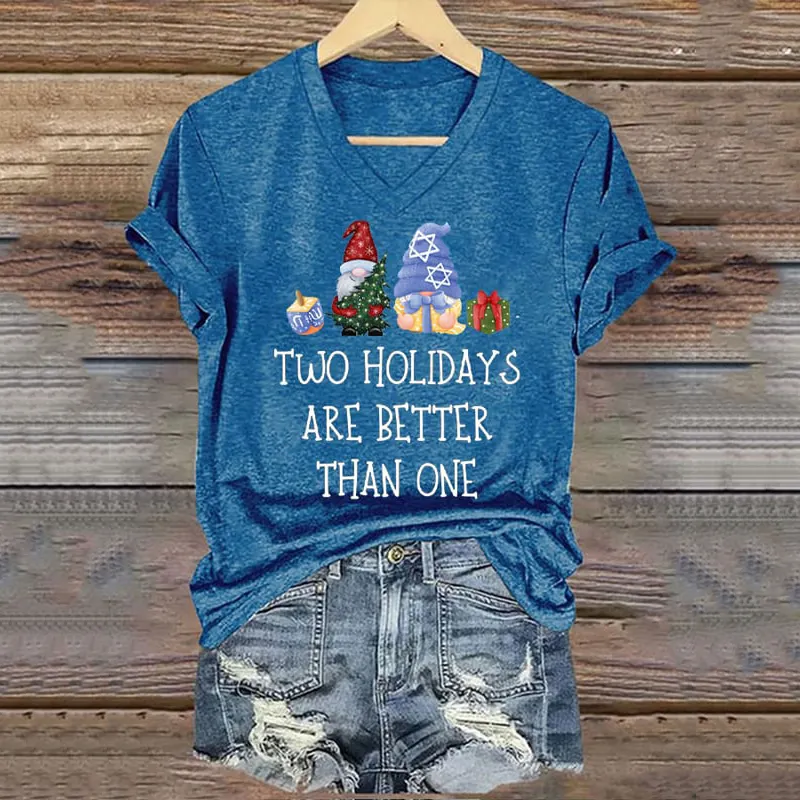 Women's Two Holidays Are Better Than One Christmas Hanukkah Print T-Shirt