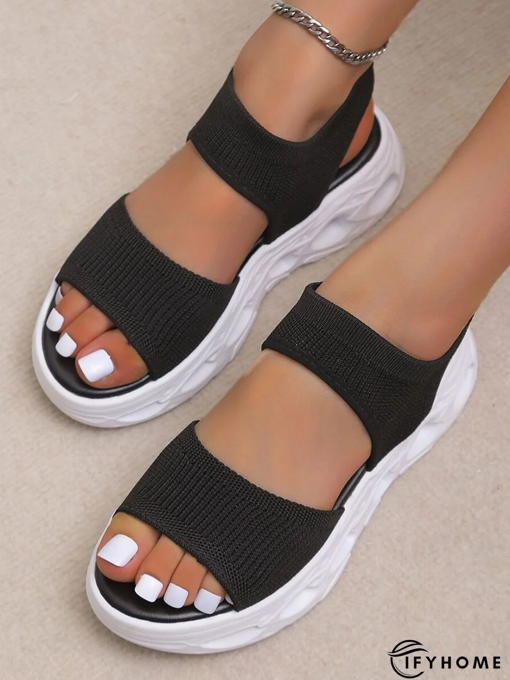 Solid Color Breathable Fly Woven Upper Shock-absorbing Platform Sports Sandals | IFYHOME