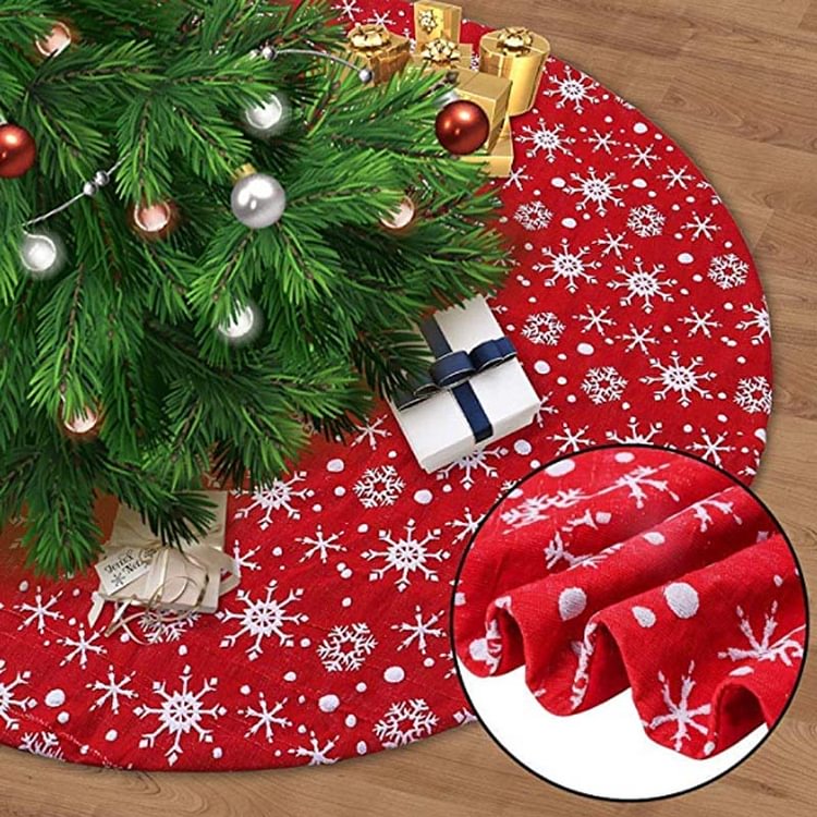 48-Inch Red Christmas Tree Skirt with Snowflakes