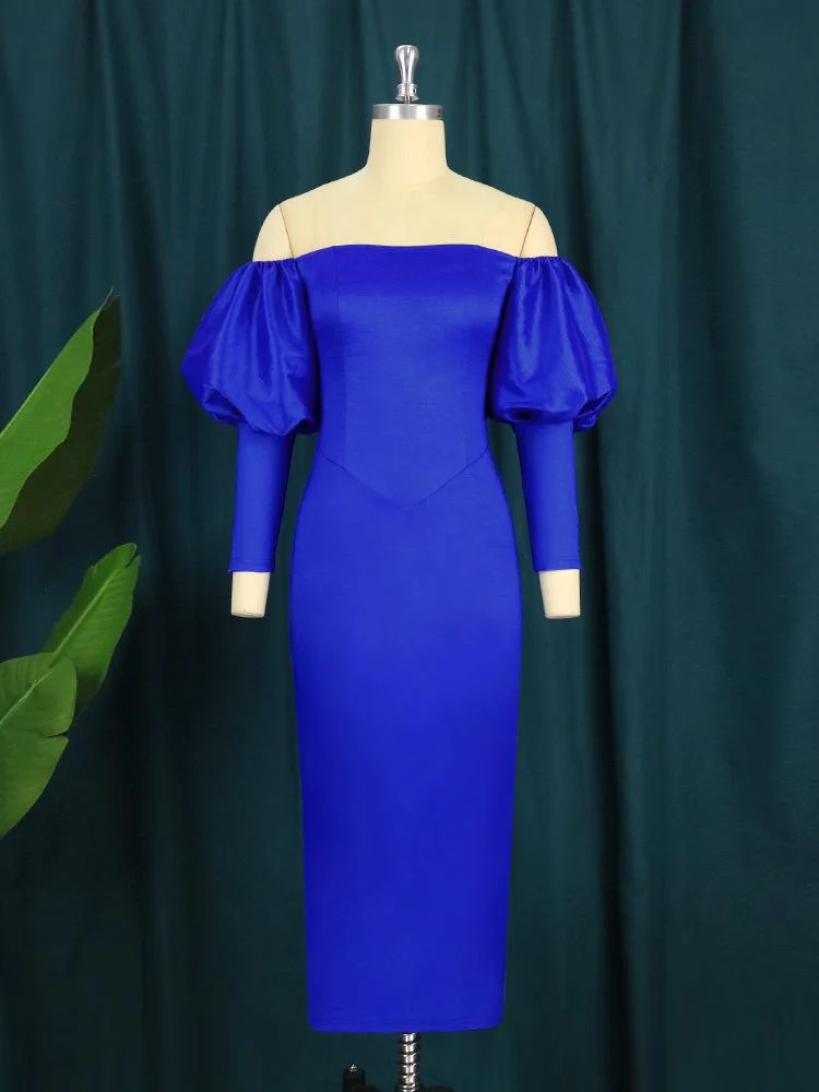Neosepa-Elegant Strapless Puff Sleeve Simple Slim Royal Blue Party Dress