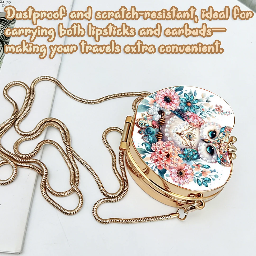 Owls and Flowers DIY Acrylic Love Diamond Art Painting Card Case Wallet with Chain Small Diamond Painting Crossbody Bag for Adults Women Girls Gift