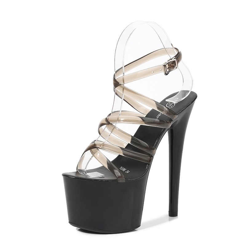 2022 Summer 15cm 17cm 20cm Transparent PVC Strap Sandals Women High Heels Platform Shoes Woman Cross Strap Sandals Big Size 43-PABIUYOU- Women's Fashion Leader