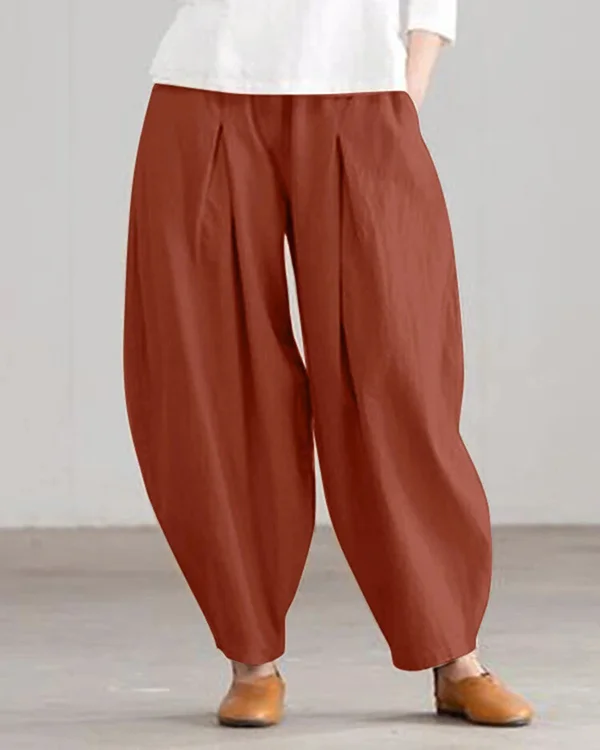 Casual Linen Wide Leg Elastic Waist Pants