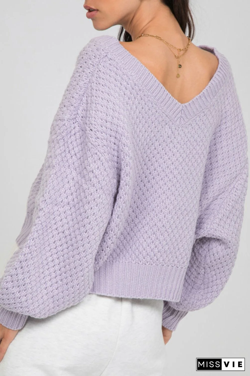 Casual Street Solid Hollowed Out Split Joint V Neck Tops