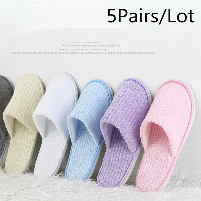 5 Pairs Winter Slippers Men Women  Hotel Disposable Slides Home Travel Sandals Hospitality Footwear One Size on Sale