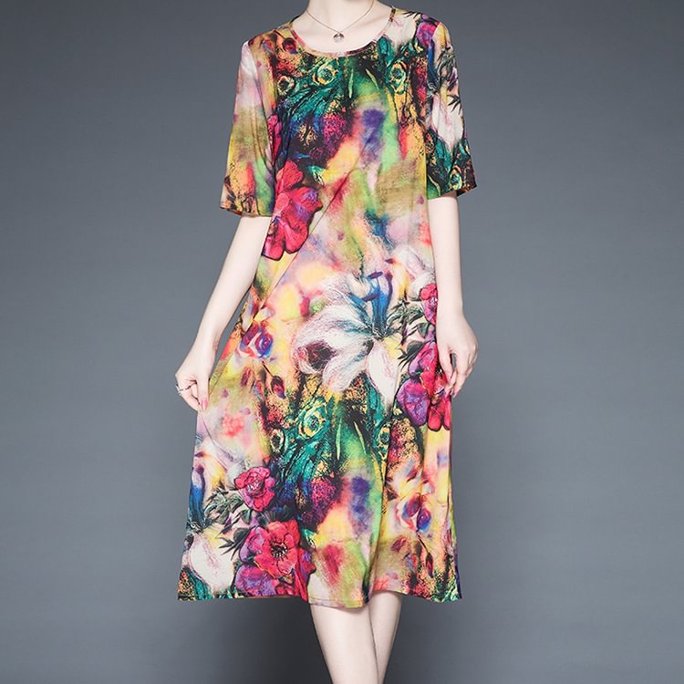 Retro Print Casual Plus Size Dress						 						